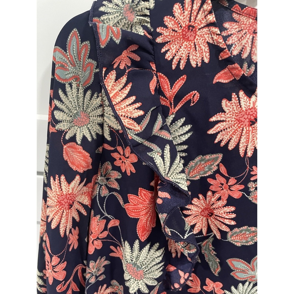 Nanette Lepore Anthropologie‎ Women's L Navy Floral Spring Top Blouse - Picture 2 of 7